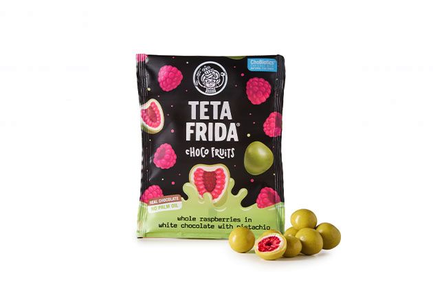 Choco fruits Cele maline v beli čokoladi s pistacijo