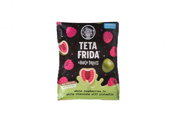 Choco fruits Cele maline v beli čokoladi s pistacijo